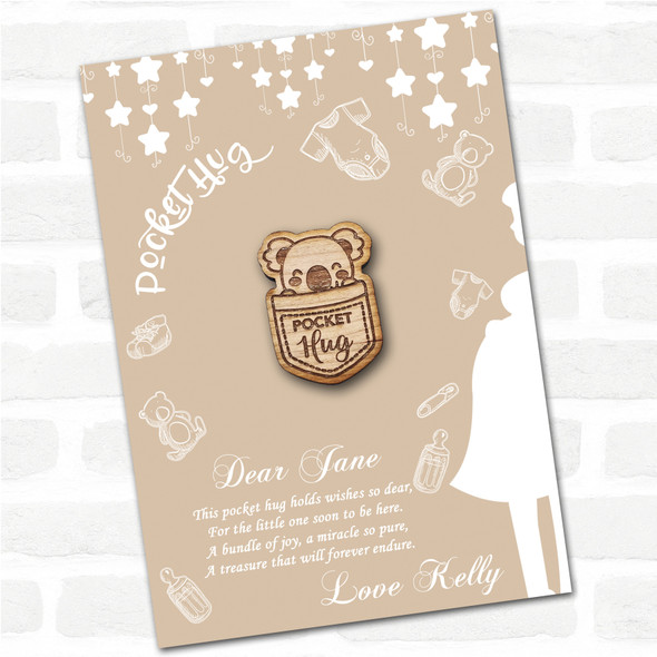 Koala In A Pocket Neutral Baby Shower Personalised Gift Pocket Hug