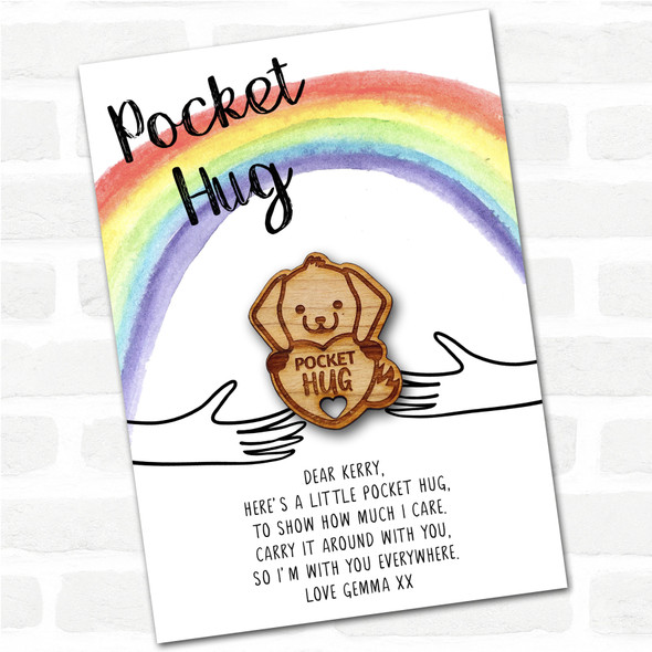Puppy Dog Heart Rainbow Personalised Gift Pocket Hug