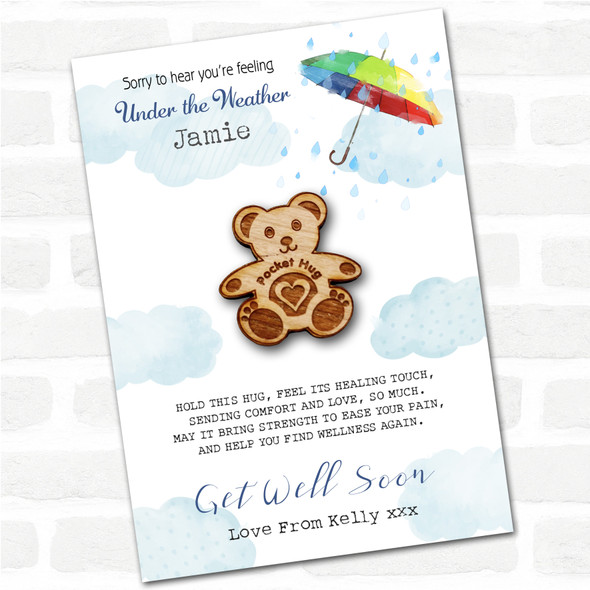 Teddy Bear Umbrella Get Well Soon Personalised Gift Pocket Hug