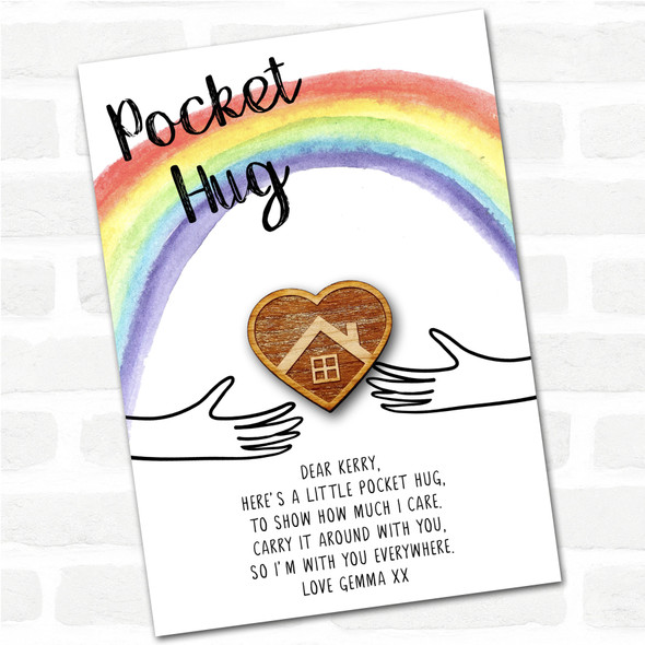 House Outline In A Heart Rainbow Personalised Gift Pocket Hug