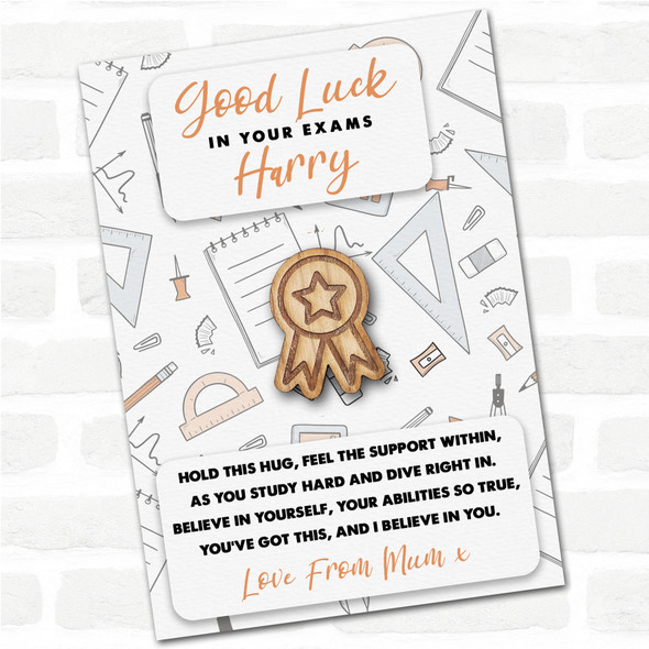 Winning Star Badge Good Luck In Your Exams Personalised Gift Pocket Hug