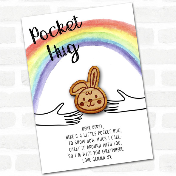 Cute Simple Bunny Head Rainbow Personalised Gift Pocket Hug