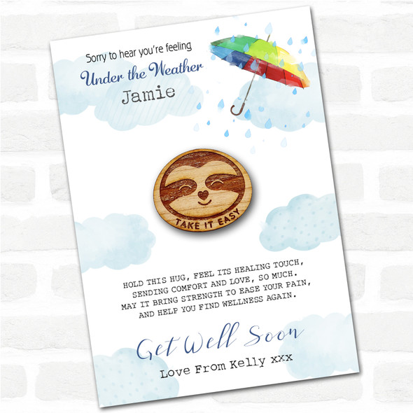 Smiling Sloth Heart Nose Umbrella Get Well Soon Personalised Gift Pocket Hug