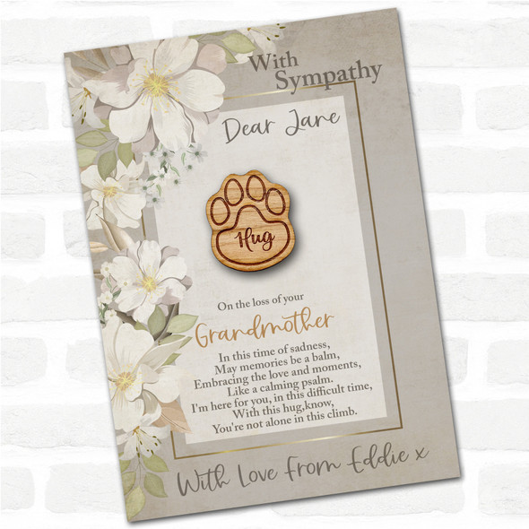 Paw Print Sympathy Sorry For Your Loss Personalised Gift Pocket Hug