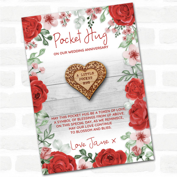 Leopard Print Heart Roses Wedding Anniversary Personalised Gift Pocket Hug