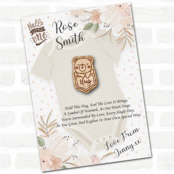Bear In A Pocket Hello Little One New Baby Personalised Gift Pocket Hug