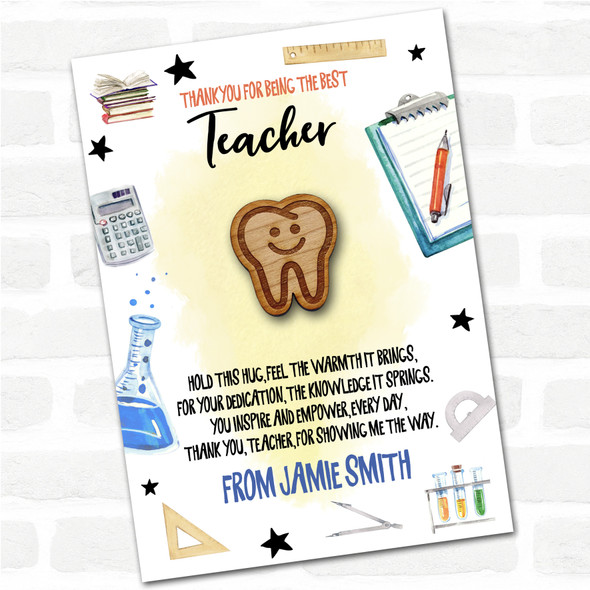 Smiley Face Tooth Yellow Thank You Teacher Personalised Gift Pocket Hug