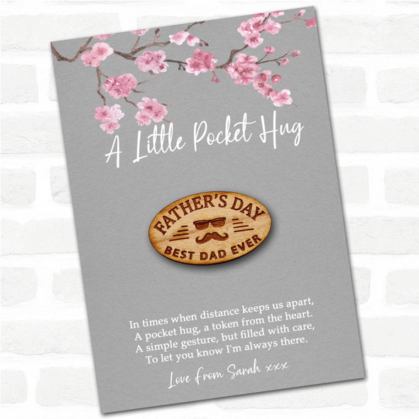 Father's Day Best Dad Ever Grey Pink Blossom Personalised Gift Pocket Hug