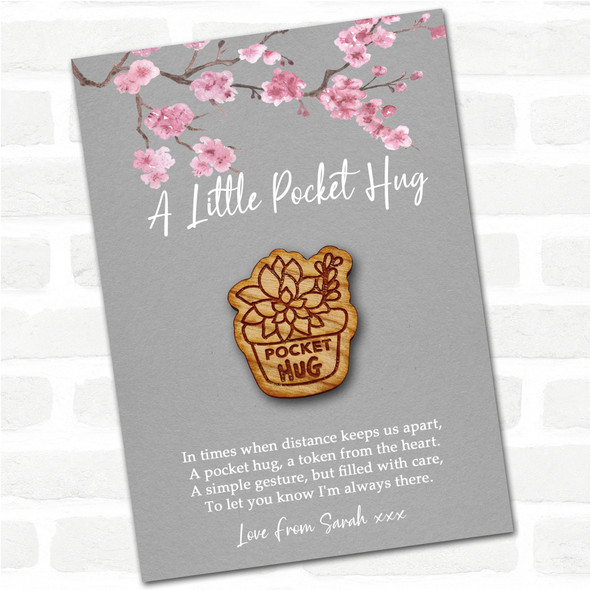 Potted Plants Grey Pink Blossom Personalised Gift Pocket Hug