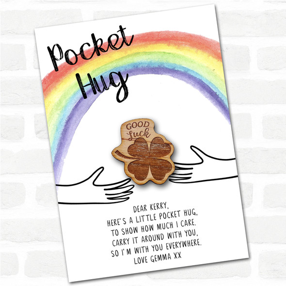 Four Leaf Clover Rainbow Personalised Gift Pocket Hug