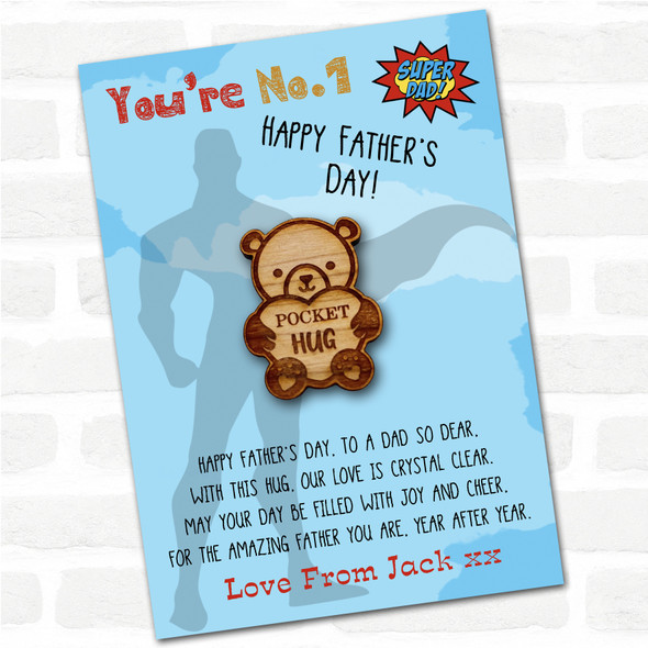 Teddy Bear Holding Heart Superhero Dad Father's Day Personalised Gift Pocket Hug