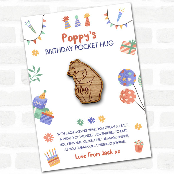 Parent Child Bears Kid's Birthday Hats Cakes Personalised Gift Pocket Hug