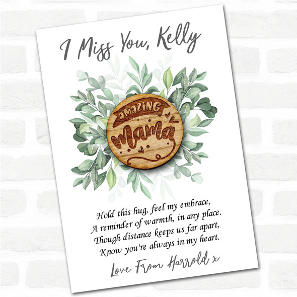 Amazing Mama Green Leaves I Miss You Personalised Gift Pocket Hug