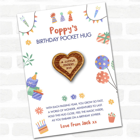 Outlined Heart Stars Kid's Birthday Hats Cakes Personalised Gift Pocket Hug