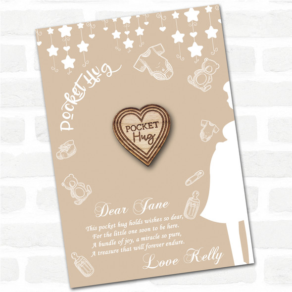 Hearts Pattern Neutral Baby Shower Personalised Gift Pocket Hug