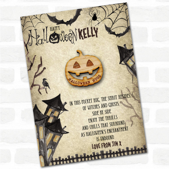 Smiling Pumpkin Halloween Happy Halloween Haunted Personalised Gift Pocket Hug