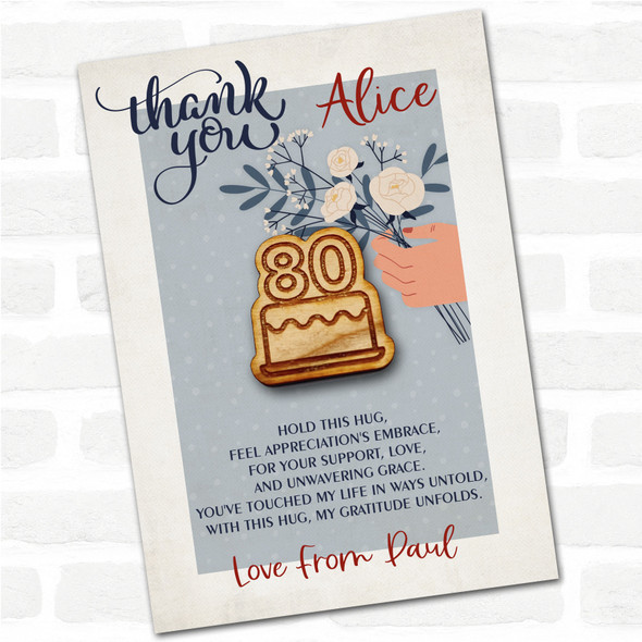 Birthday Cake 80 Candles Blue Flowers Thank You Personalised Gift Pocket Hug