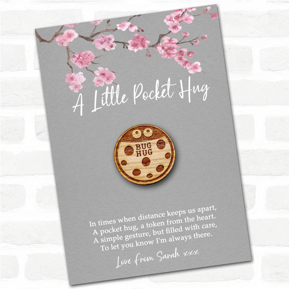 Ladybug Googly Eyes Grey Pink Blossom Personalised Gift Pocket Hug