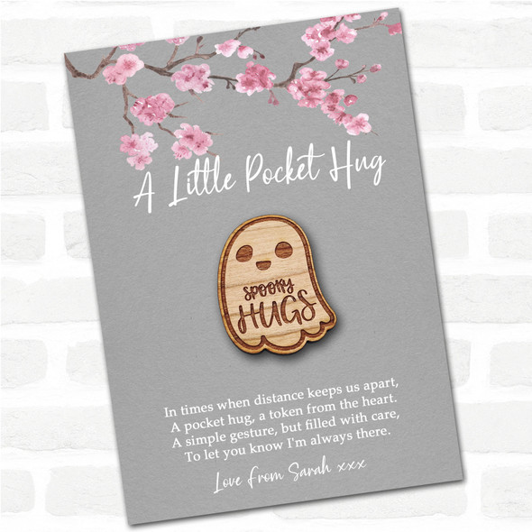 Cute Ghost Grey Pink Blossom Personalised Gift Pocket Hug