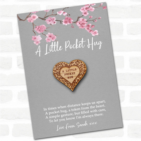 Leopard Print Heart Grey Pink Blossom Personalised Gift Pocket Hug