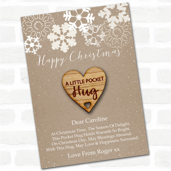 Hole Cut From Heart Snowflakes Happy Christmas Personalised Gift Pocket Hug