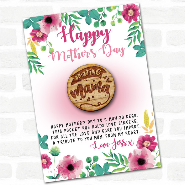 Amazing Mama Pink Floral Happy Mother's Day Personalised Gift Pocket Hug