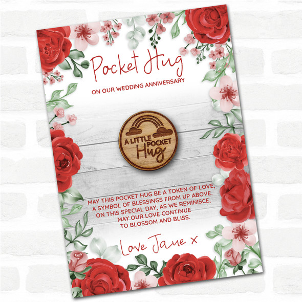 Circle A Rainbow Roses Wedding Anniversary Personalised Gift Pocket Hug