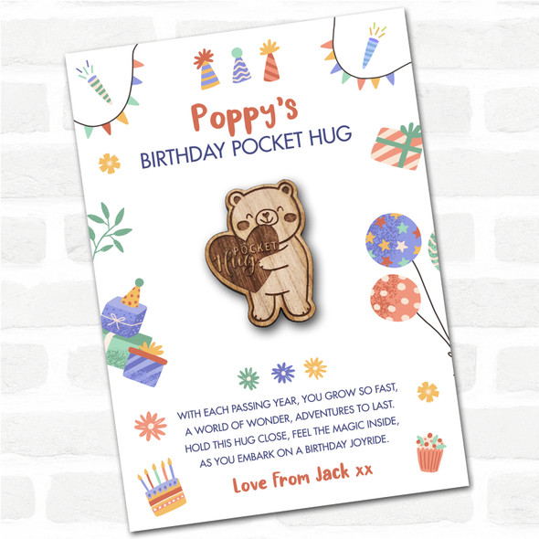 Teddy Bear Heart Kid's Birthday Hats Cakes Personalised Gift Pocket Hug