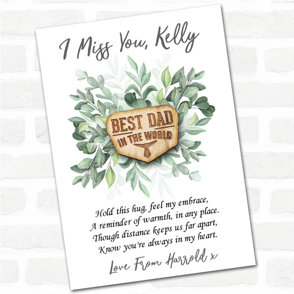 Best Dad In The World Tie Green Leaves I Miss You Personalised Gift Pocket Hug