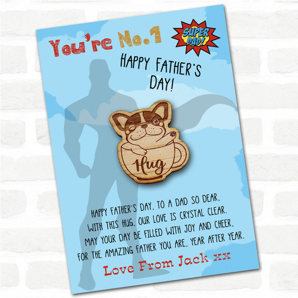 French Bulldog Puppy Dog Superhero Dad Father's Day Personalised Gift Pocket Hug