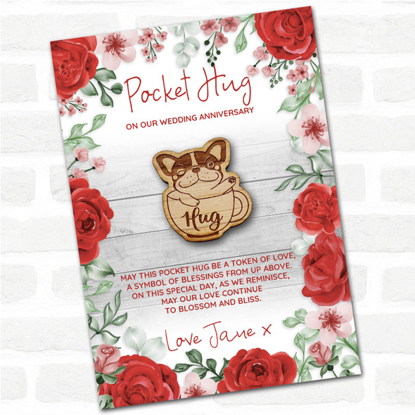 French Bulldog Puppy Dog Roses Wedding Anniversary Personalised Gift Pocket Hug