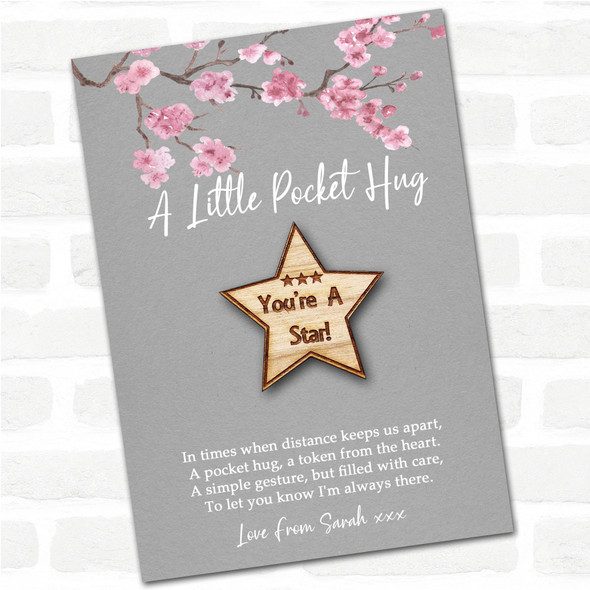 You're A Star Grey Pink Blossom Personalised Gift Pocket Hug