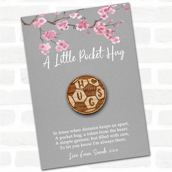 Football Grey Pink Blossom Personalised Gift Pocket Hug