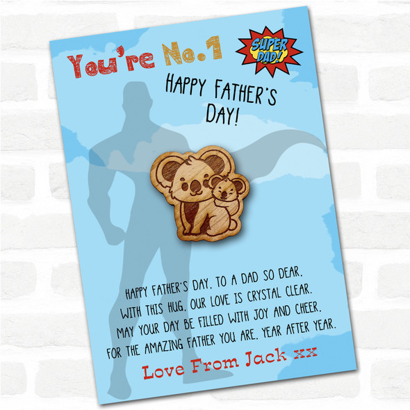 Parent & Baby Koala Superhero Dad Father's Day Personalised Gift Pocket Hug