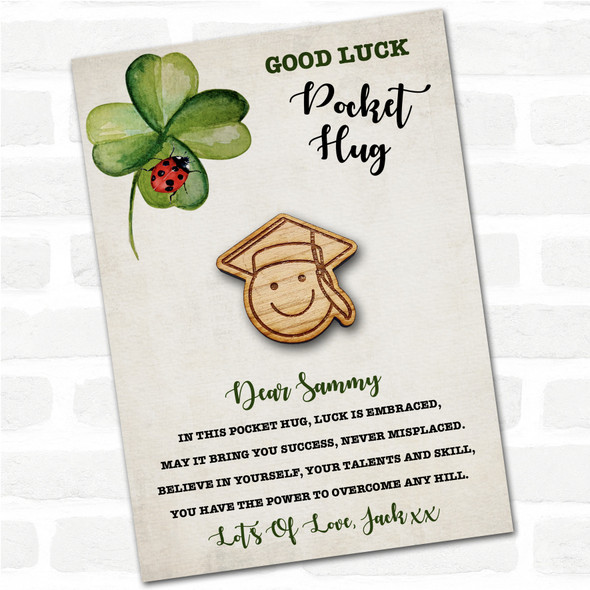 Graduation Cap Emoji Clover Ladybird Good Luck Personalised Gift Pocket Hug