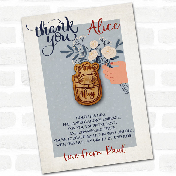 Zebra In A Pocket Blue Flowers Thank You Personalised Gift Pocket Hug