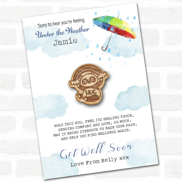 Panda Holding A Rainbow Umbrella Get Well Soon Personalised Gift Pocket Hug