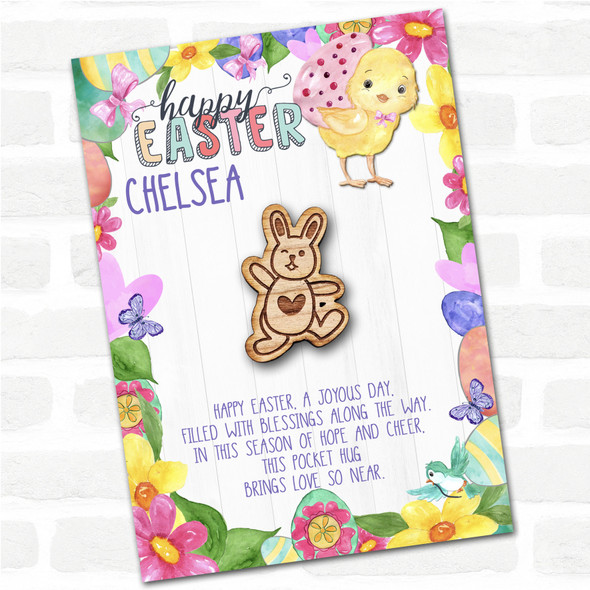 Dancing Winking Bunny Happy Easter Chick Personalised Gift Pocket Hug