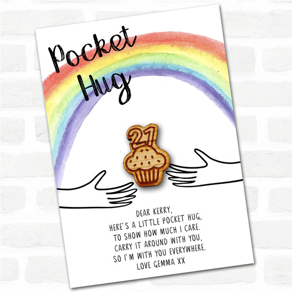 Cupcake 21 Candles Rainbow Personalised Gift Pocket Hug