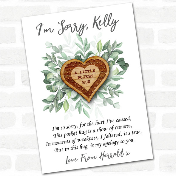 Outlined Heart Stars Leaves I'm Sorry Apology Personalised Gift Pocket Hug