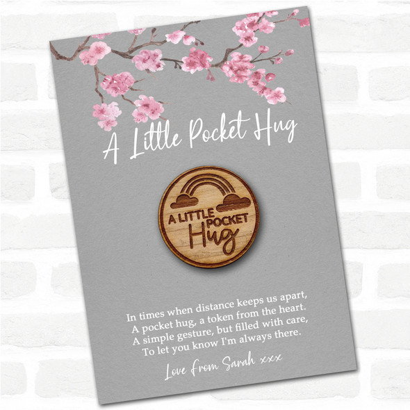 Circle A Rainbow Grey Pink Blossom Personalised Gift Pocket Hug