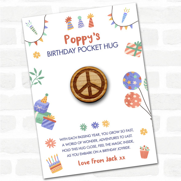 Peace Symbol Kid's Birthday Hats Cakes Personalised Gift Pocket Hug