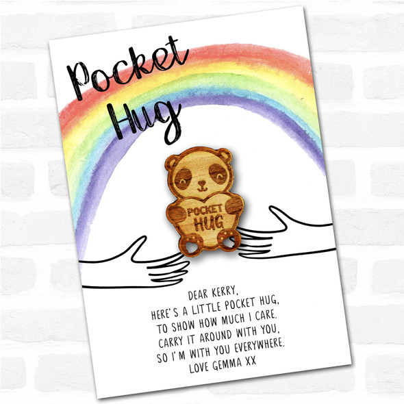 Cute Panda Bear Rainbow Personalised Gift Pocket Hug