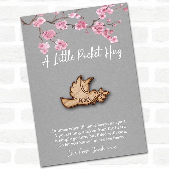 Dove A Branch Grey Pink Blossom Personalised Gift Pocket Hug