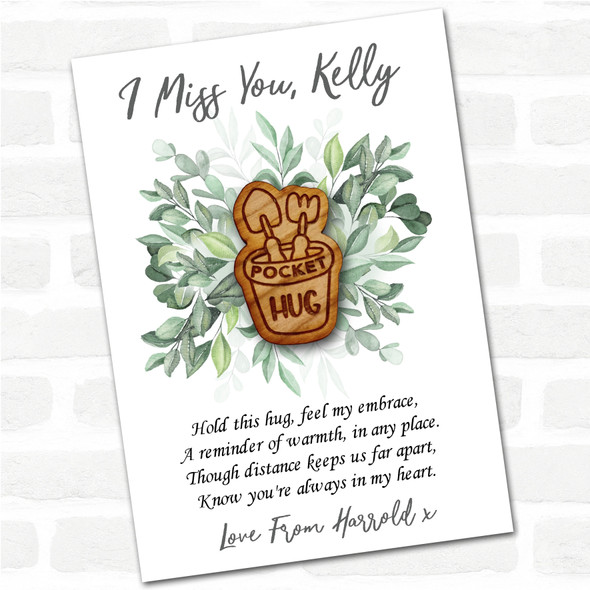 Spade & Fork In A Pot Green Leaves I Miss You Personalised Gift Pocket Hug