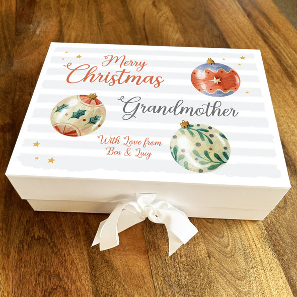 Grandmother Merry Christmas Watercolour Baubles Personalised Gift Box