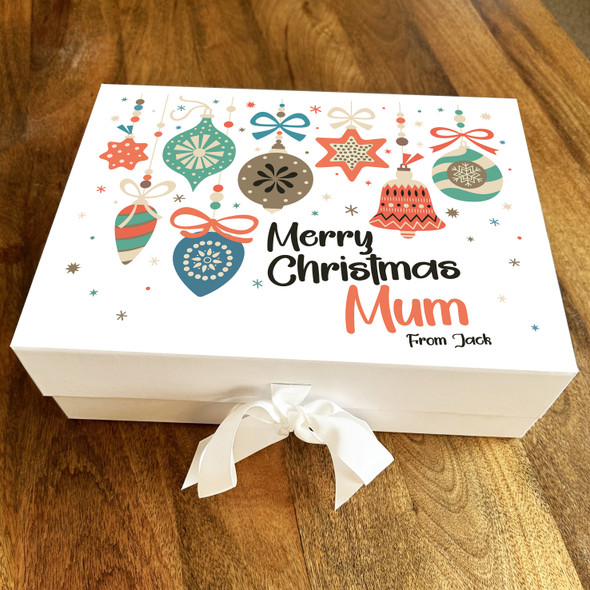 Merry Christmas Mum Bright Festive Ornaments & Stars Personalised Gift Box