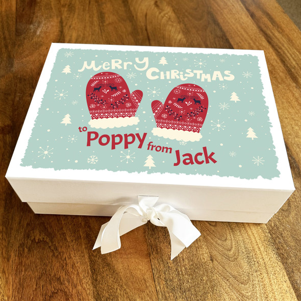 Merry Christmas Vintage Red Mittens Festive Tree Personalised Gift Box