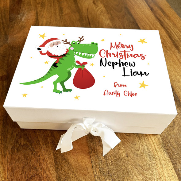 Nephew Merry Christmas Dinosaur Santa Claus Stars Personalised Hamper Gift Box