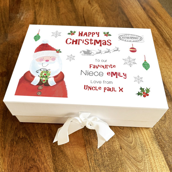 Niece Cute Santa Happy Christmas Snowflakes Baubles Personalised Hamper Gift Box